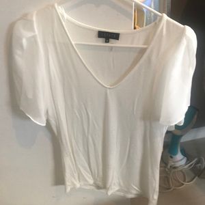 One State off white medium ribbed tee with float sheer sleeves